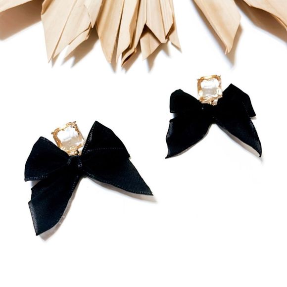 Black mesh bow earrings #594 - Picture 2 of 6